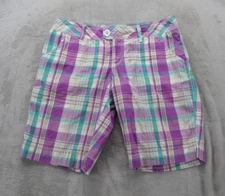 SO Bermuda Shorts Women's Juniors 9 Purple Blue White Plaid Cotton Low-Rise