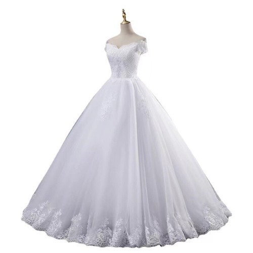 2024 Bride White Wedding Dress Bridal Off-shoulder Frocks Princess Evening Gowns - Picture 3 of 5