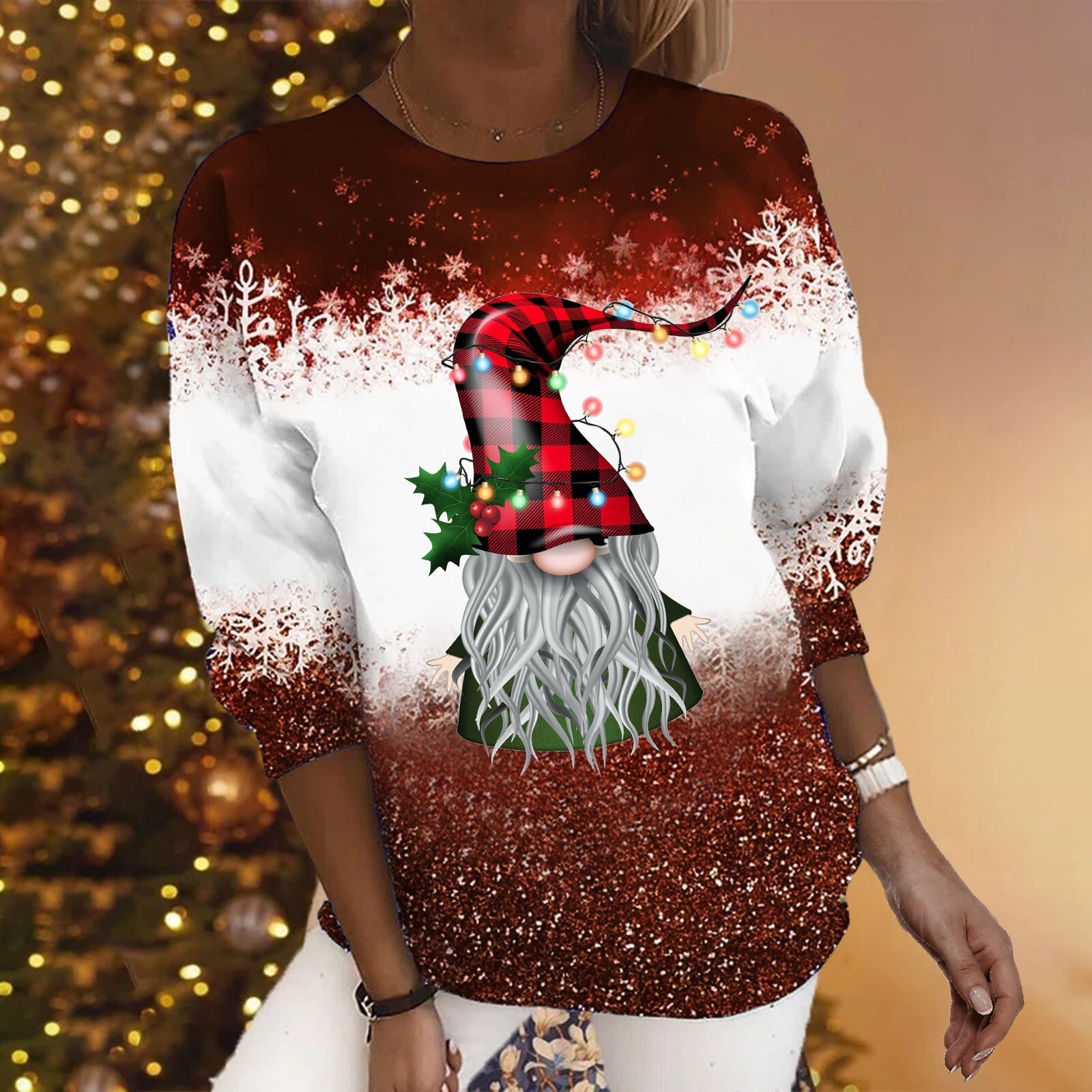 Women Fashion Christmas Gnome Print Sweatshirt Graphic Sweatshirts Women  Trendy | eBay