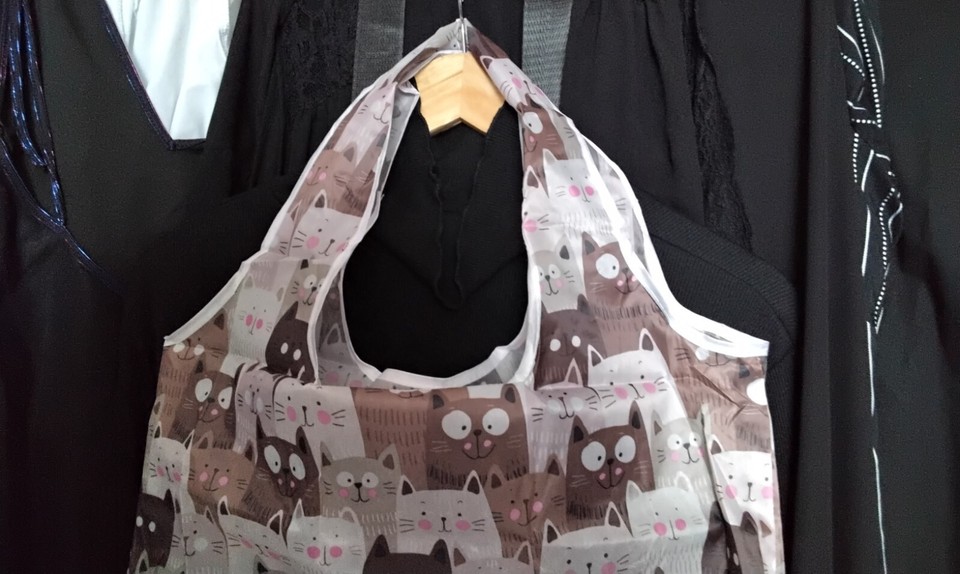 X2 Cute Cat Foldaway Reusable Shoppping Bags Ideal For Hand Bag