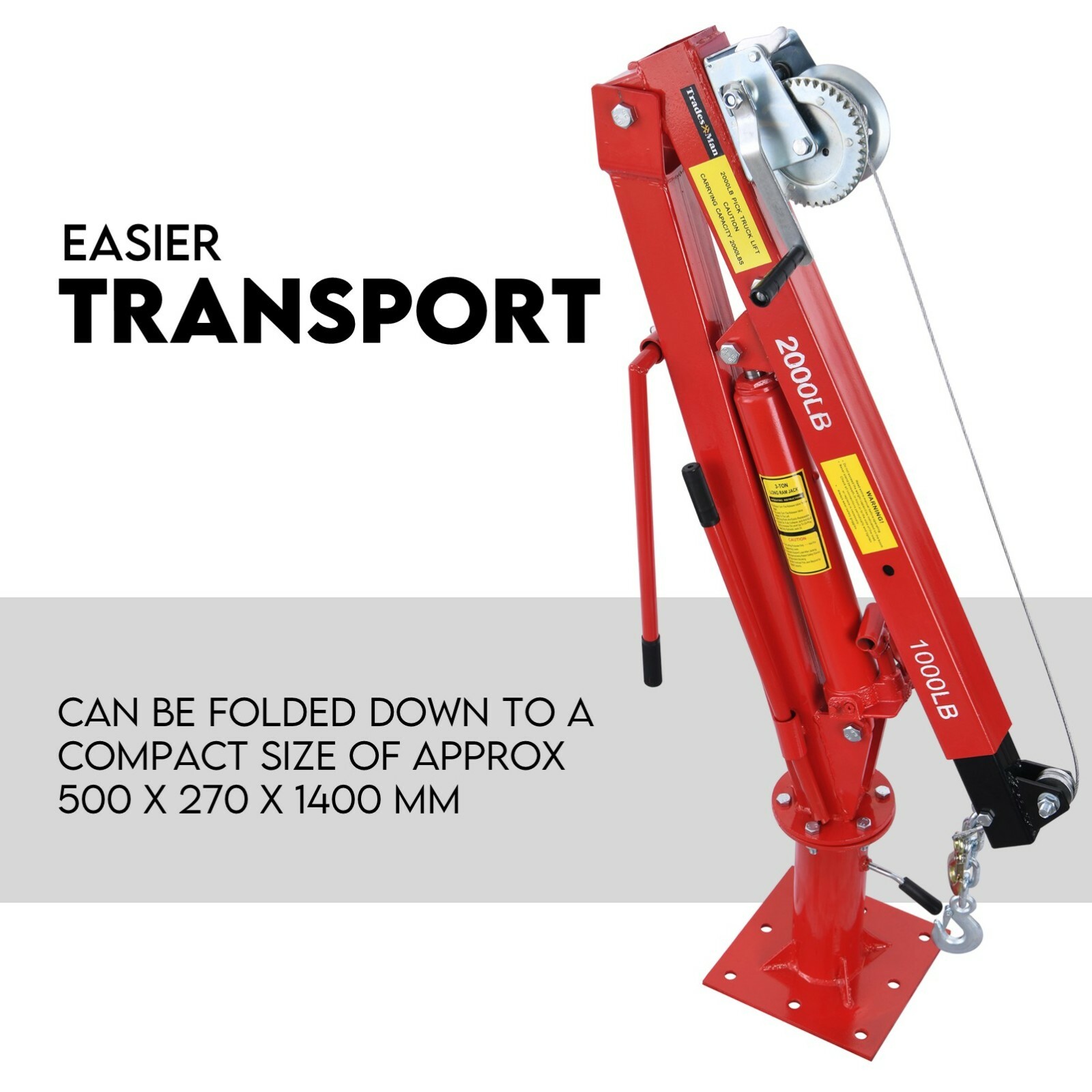 900kg Swivel Hydraulic Crane Hoist Jack UTE Trailer Truck Winch Pick up