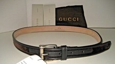 $385 NEW GUCCI Men 36 IN 90 CM Black Brown Velvet Leather Logo Buckle Dress Belt