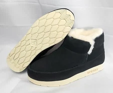 Womens Sperry Mocsider Bootie Black STS87876 Suede Faux Fur Boot Shoes