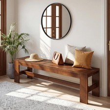55" Solid Wood Entryway Bench, Farmhouse Indoor Shoe Bench Seat for Hallyway