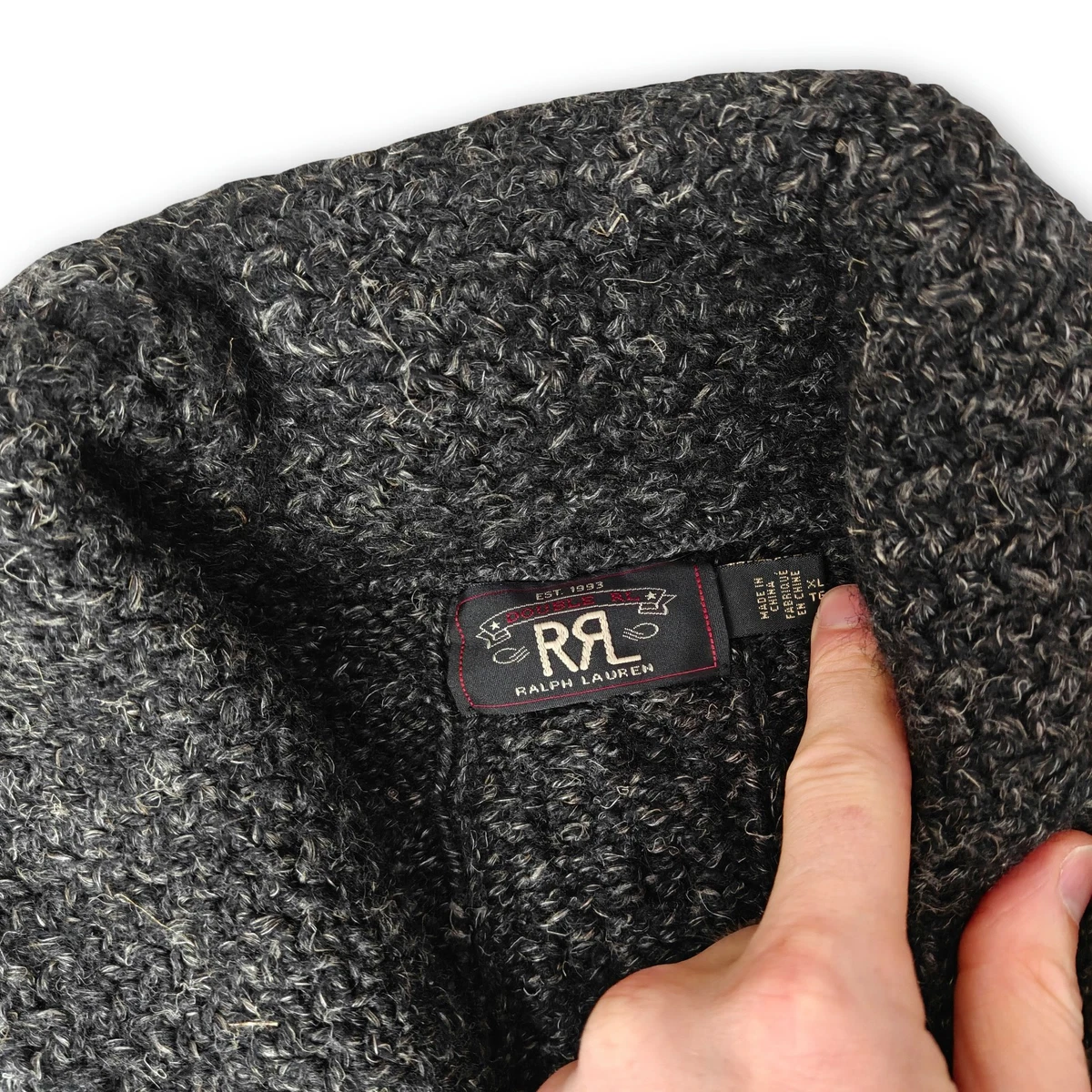 Cárdigan RRL Doble RL por Ralph Lauren Gris Oscuro Lana Cuello Chal - XL