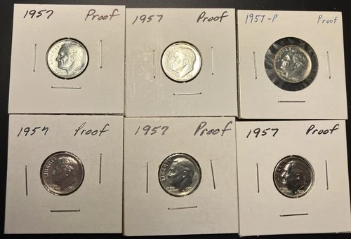 1957 Roosevelt Silver Dime Proof lot of 6 Coins