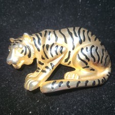 Tiger Belt Buckle Gold Tone Black Enamel Striped Big Cat Safari chunky