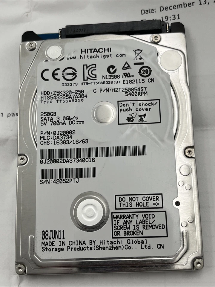250GB Hard Drive 2.5 Hitachi HTS543225A7A384 HDD Laptop PS3 Playstation 3 SATA - Image 2 of 4
