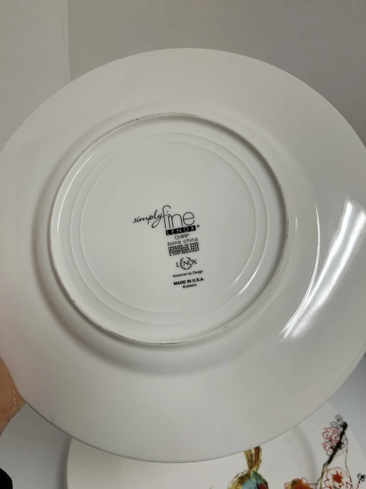 Lenox Chirp Simply Fine Salad Lunch Plates 9 1/4" Bone China Bird & Floral Set 4 - Image 3 of 4