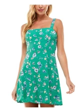 CITY STUDIO Womens Green Lined Tie Scoop Back Sleeveless Mini Dress 5