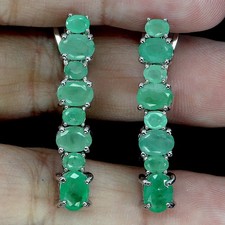 925 Orecchini Argento Sterling Ovale Smeraldo 7x5mm Naturale Gemma Gioielleria