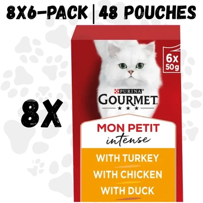48 x Gourmet Mon Petit Poultry Wet Cat Food 50g | Duck Chicken Turkey | 8x6 Pack