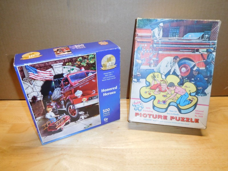PAIR OF  VINTAGE FIRE DEPT. JIG SAW PUZZLES-RARE!