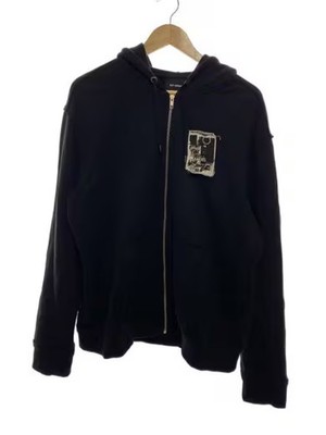 RAF SIMONS/20AW/PRINTED PATCH ZIP THROUGH HOODE SHIRT/L/Cotton/BLK/SJ904//