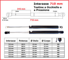 PISTONE a GAS Interasse 710 mm Fissaggio Occhiello Ø 8,2 o Pressione - 1 Pezzo