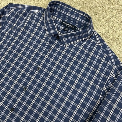 Mizzen Main Leeward Shirt Mens XXL Trim Fit Blue Pink Window Pane Plaid Button