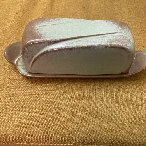 Vintage Frankoma Pottery Prairie Green Butter Dish With Lid Excellent Condition