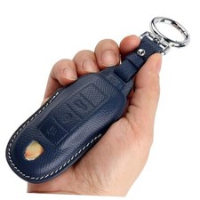 Leather Key Fob Cover with Keychain Key Shell Case Compatible with Porsche Blue