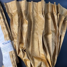 2 Vtg Pinch Pleat Drapes Curtain Panels Pair Set Gold Textured MCM 41"X53" USA