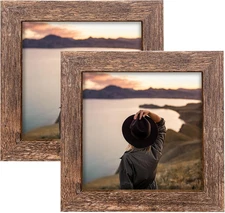 5X5 Picture Frames Set of 2, Square Rustic Wood Grain Photo Frame for Tabletop o