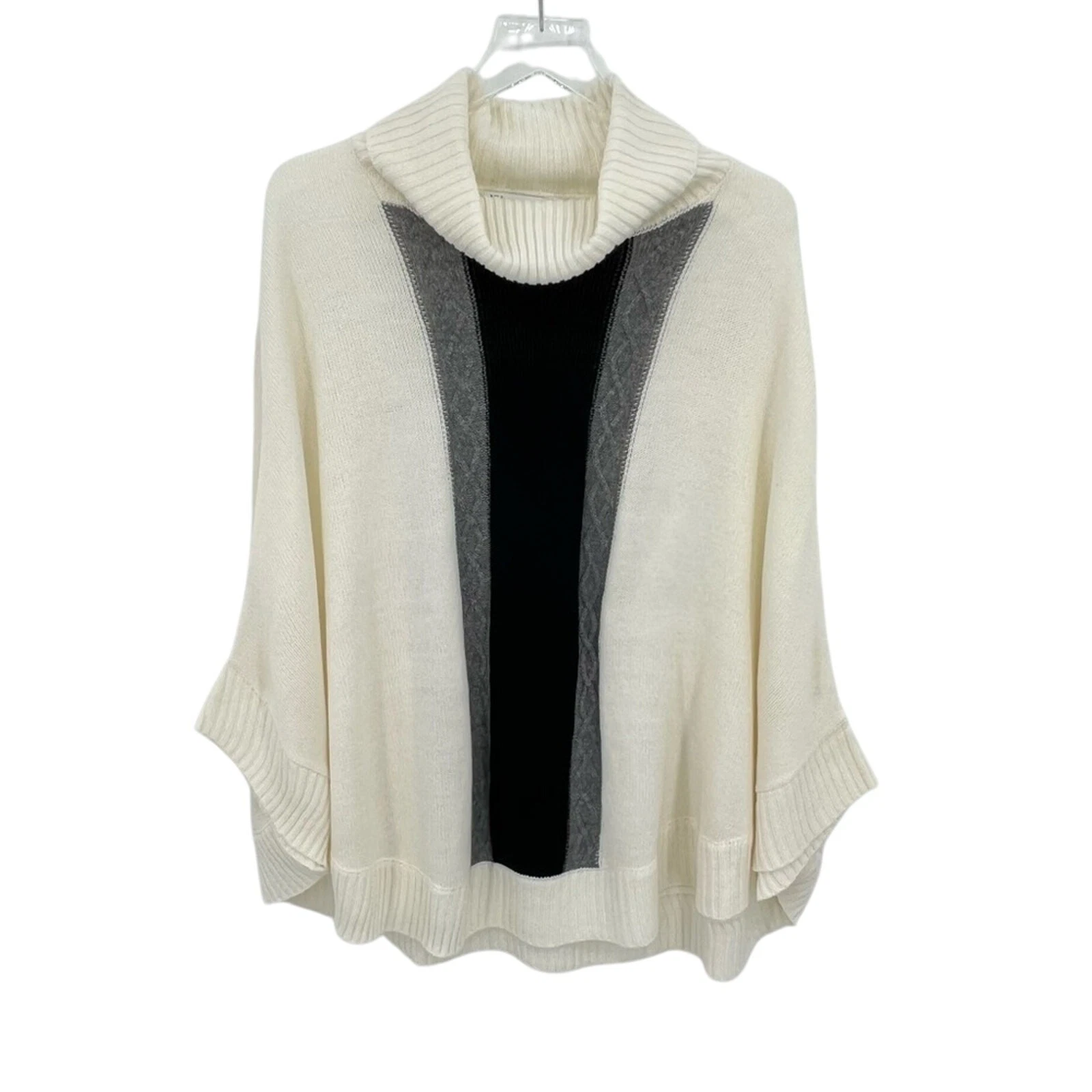 New York & Company turtleneck poncho cable knit colorblock gray cream black S
Opens in a new window 