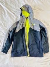 Under Armour ColdGear Youth Jacket YSM Small Gray Black Neon Yellow Hooded UA