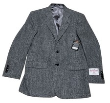 NWT Harris Tweed Sport Coat Sz 40R Blk/Gry Herringbone Hand Woven Outer Scotland