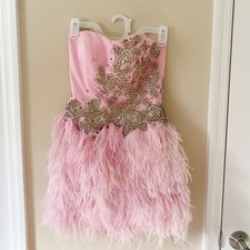 Sherri Hill Pink Bejeweled Feathered Tutu Formal Mini Dress Retail $650