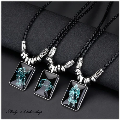 Sternzeichen Leder Halskette mit Anhänger Kette 12 Sternzeichen Geschenk Unisex - Bild 3 von 21