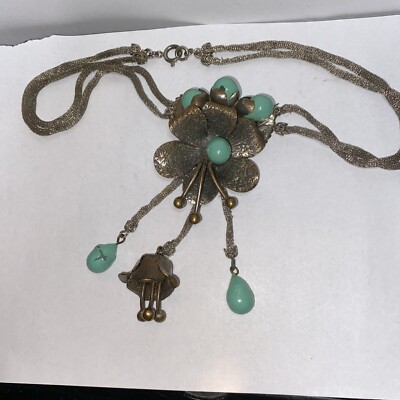 ANTIQUE UNSIGNED MIRIAM HASKELL SAUTOIR ELABORATE METAL BELL FLOWER NECKLACE