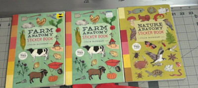 New 3-pack lot Farm Nature Anatomy Sticker Book Julia Rothman Cows Chickens Corn
