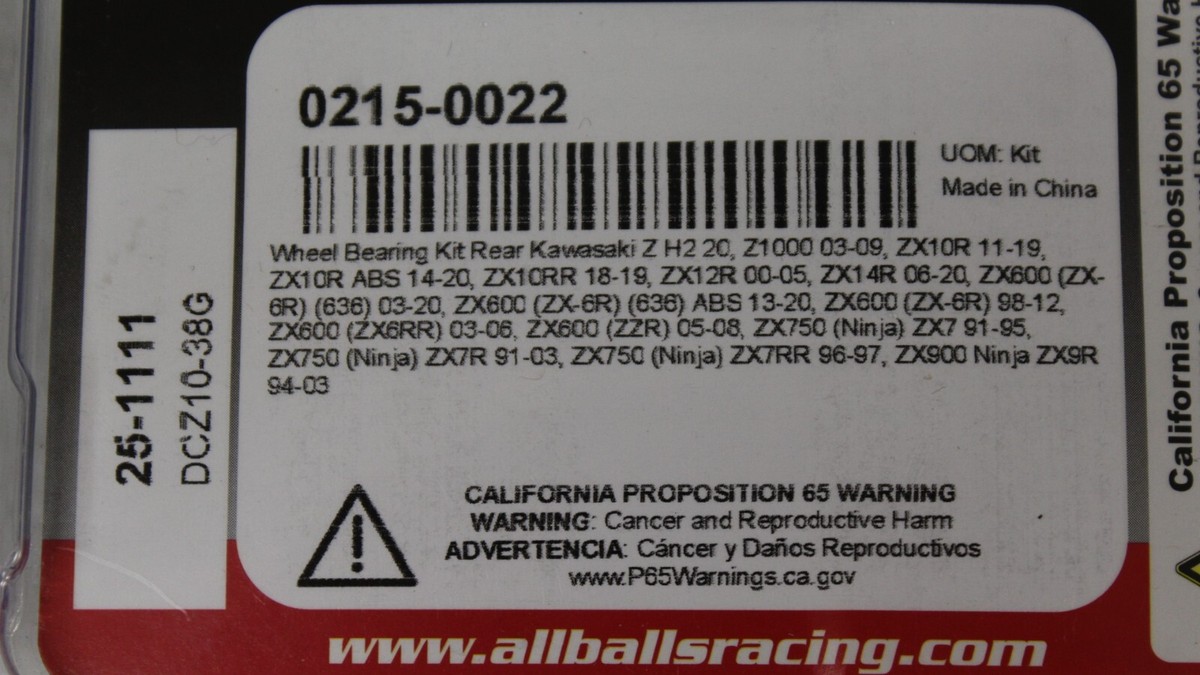 All Balls Racing Rear Wheel Bearing Kit for Kawasaki Ninja, Part