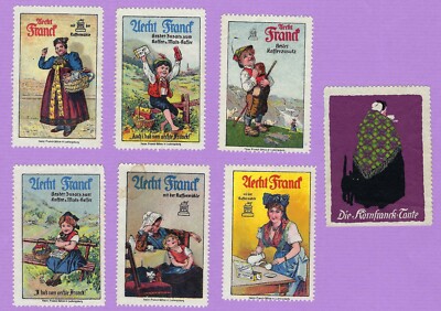 Reklamemarken, 6 x Aecht Franck, 1 x Kornfranck