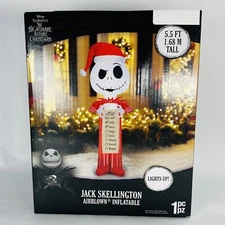 New! 5.5 ft Gemmy Jack Skellington & Gift List Nightmare Christmas Inflatable