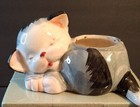 Vintage Sleeping Cat /Kitten Ceramic Planter 1940 - 1950's - Adorable