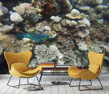 3D Gray Coral Blue Fish ZHUB151 Wallpaper Wall Mural Removable Self-adhesive Ann