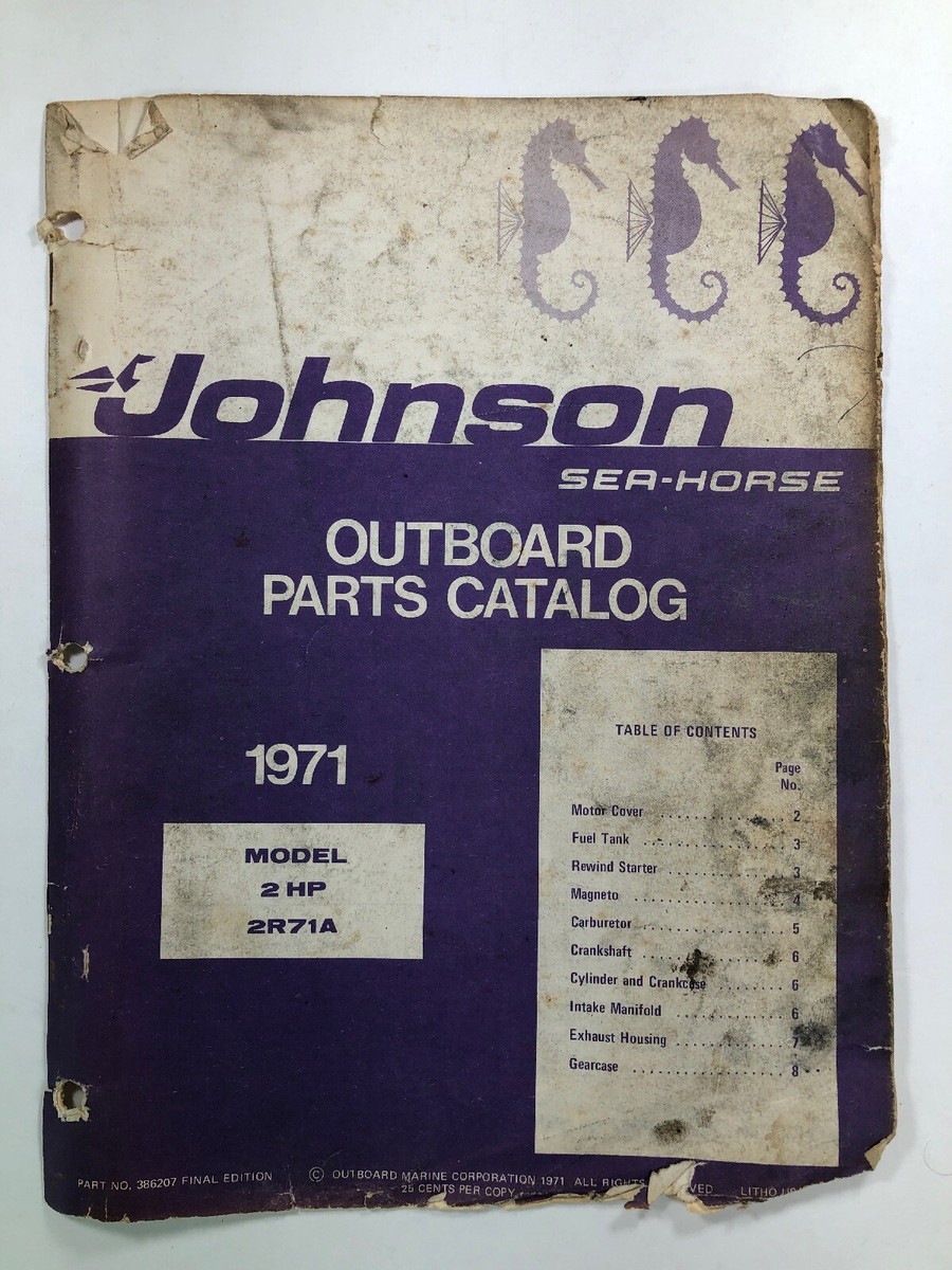 1971 Johnson 2 HP Parts Catalog Sea-Horse P/N 386207 Vintage OMC
