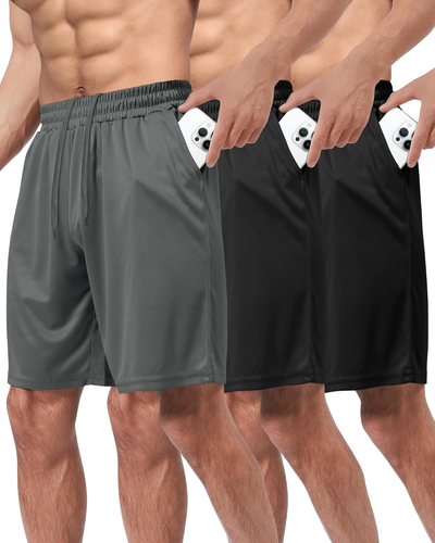3 Pack Gym Basketball Mens Shorts - Quick Dry Black Workout Athletic Shorts with