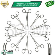10 Kelly Hemostat Forceps 6.25" Set Curved Locking Clamp Surgical Dental Fishing