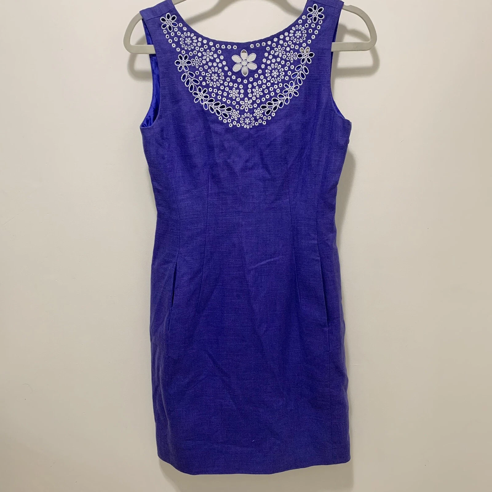 Abito donna Kate Spade Domino viola in lino ricamato taglia 4 con tasche