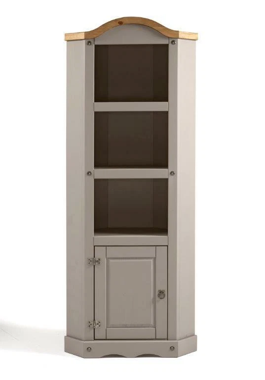 Corona Corner Display Unit Grey Wax Solid Pine Bookcase by Mercers Furniture® - Image 2 of 4