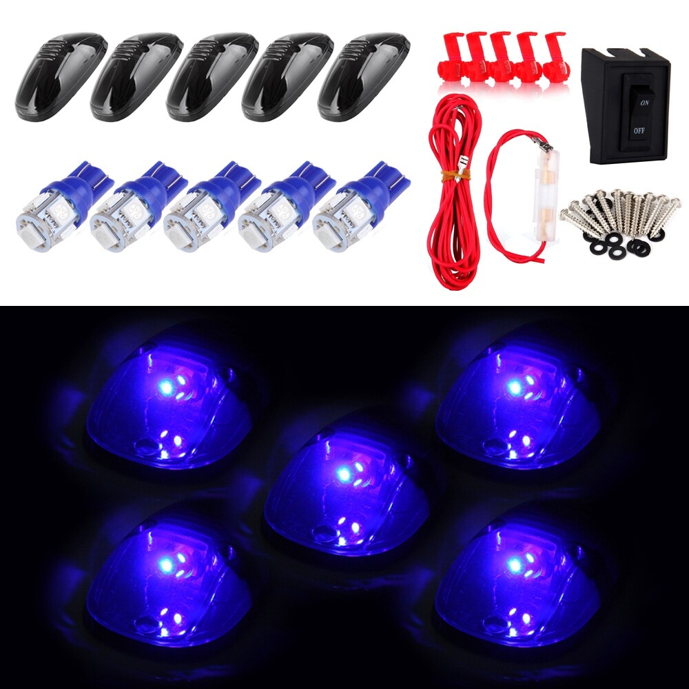 Smoke Lens Roof Cab Marker Lights with T10 Blue LED Bulbs for Dodge Trucks