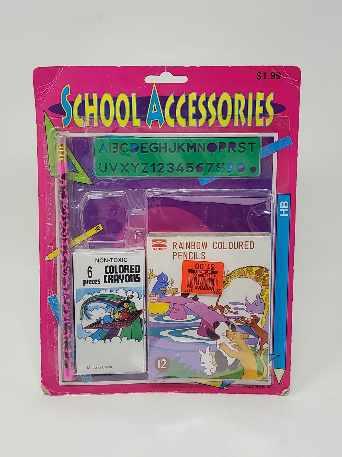 Vintage 90s School Supplies Pencil Crayons Colored Pencils Stencils Collectible