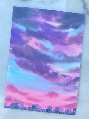 Baumwollwolken 2 | Original handgemalt | Aquarell Gemälde | Landschaft | A5
