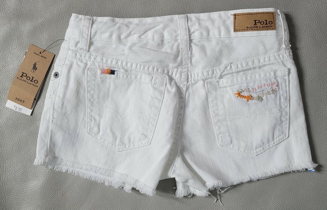 Polo RALPH LAUREN Girls 8 WHITE DENIM SHORTS Cut Off