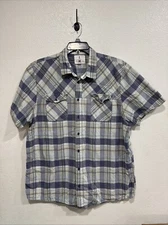 I Jeans By Buffalo Plaid Button Up Casual Shirt Size Large Tall Short Sleeve Euc