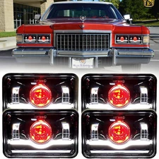 4pcs 4x6'' LED Headlights Hi-Lo W/DRL For Cadillac Fleetwood DeVille 1975-1986