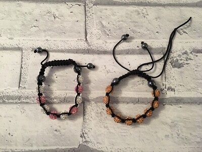 Rosa, Pfirsich & Weiß Glitzernde Kugel Armband Set X2 Mode Modeschmuck