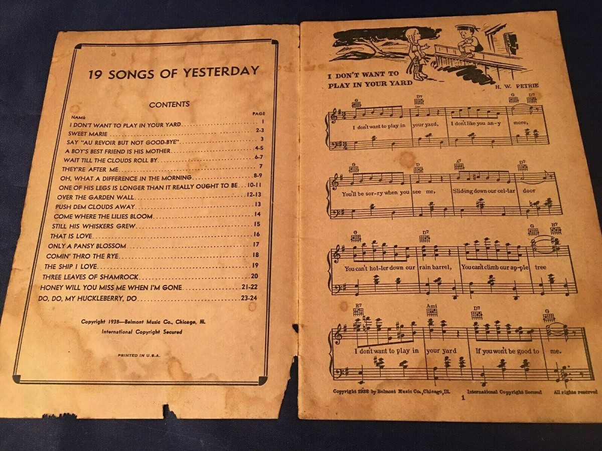 Vintage Sheet Music SONGS OF YESTERDAY 1938 | eBay