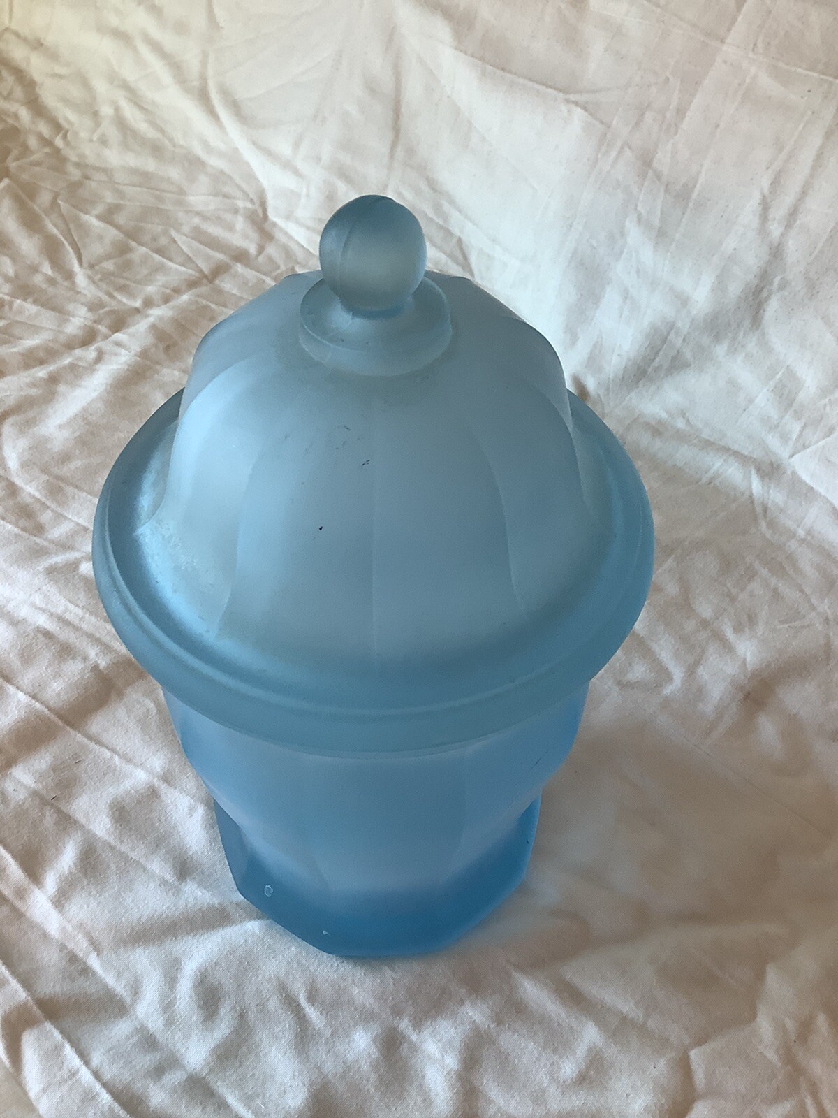Vintage Indiana Glass Blue SATIN Frosted APOTHECARY JAR w Lid 10" eBay